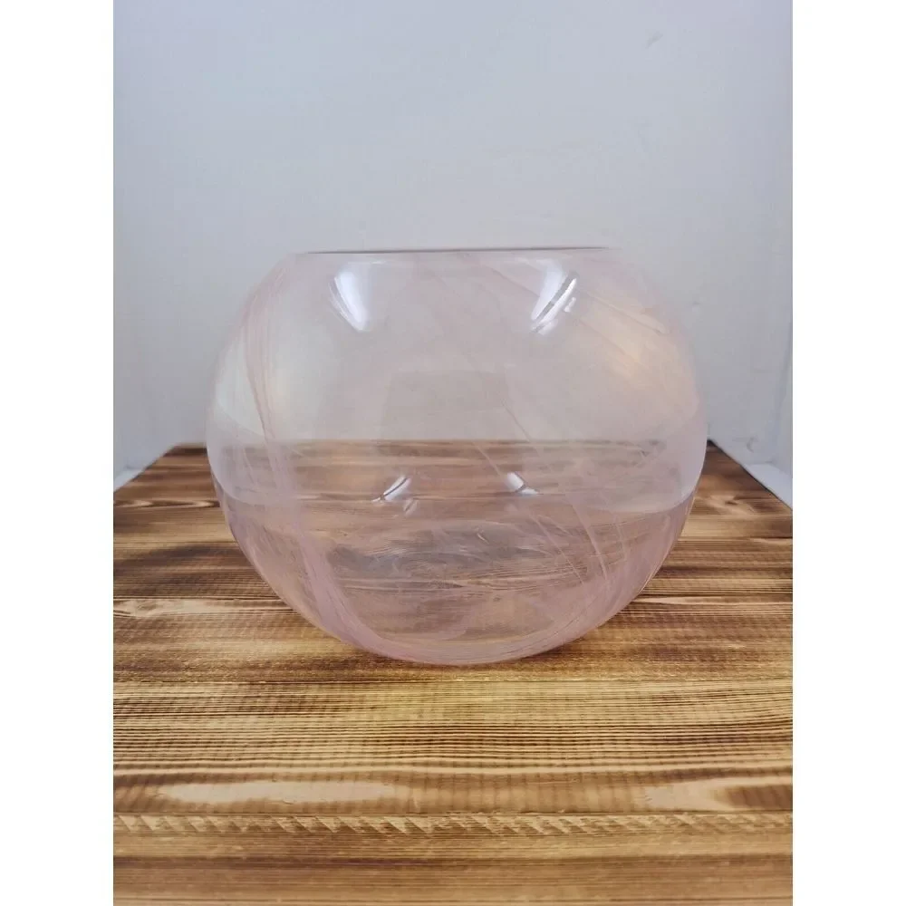 Round  Pink Swirl Art Vase Glass Planter Terrarium Fish Bowl Container 5.5